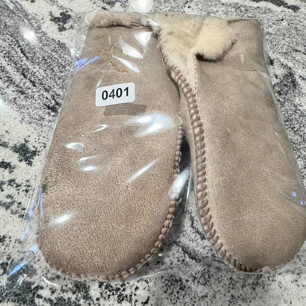 Shearling Mittens Tan Suede Sheepskin Lined Whipstitch Winter Gloves